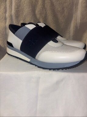 Michael Kors White and Navy Slip-On Sneakers with Elastic Strap